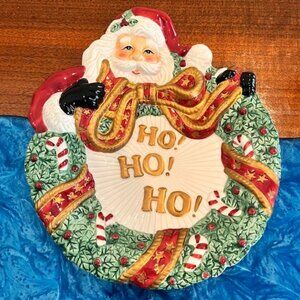 Fitz & Floyd Santa HO HO HO Wreath Wall Hanging Canape Plate